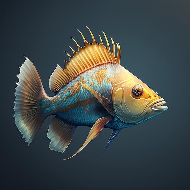 Un dessin d'un poisson avec un fond bleu.