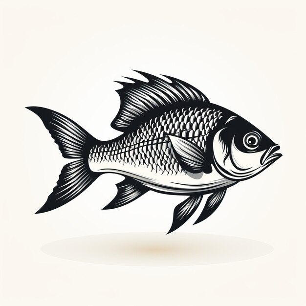 Dessin de poisson gravé dans le style d'une affiche vintage avec un symbolisme iconographique