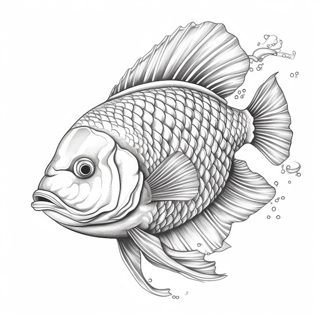 Un dessin d'un poisson avec une grosse tête et une grosse queue ai génératif