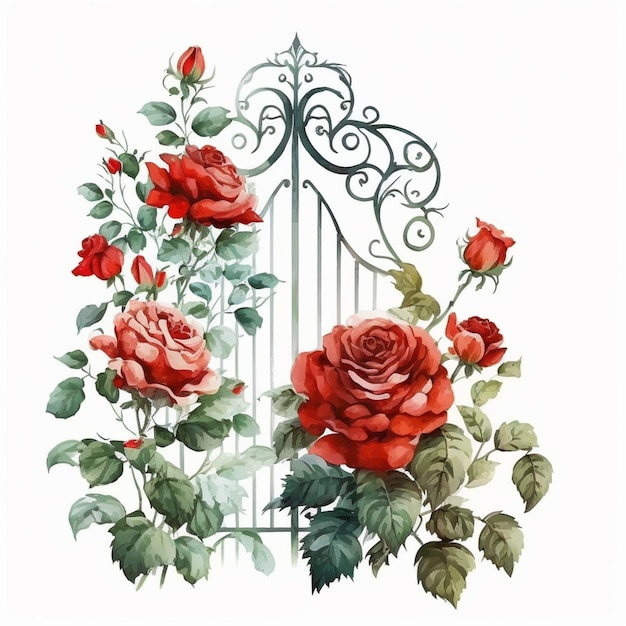 Un dessin d'une porte avec des roses.