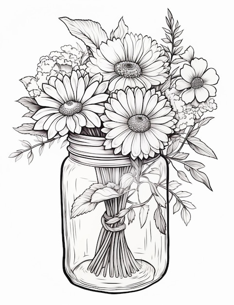 un dessin d'un pot avec des fleurs dedans IA générative