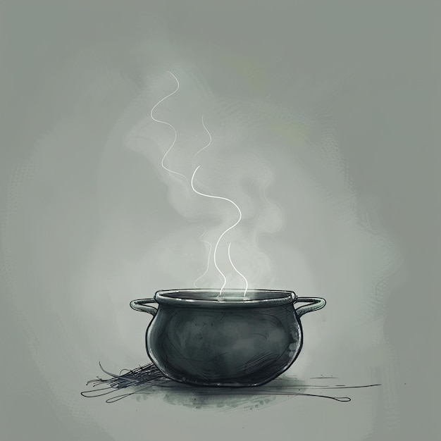 un dessin d'un pot avec une fumée qui en sort