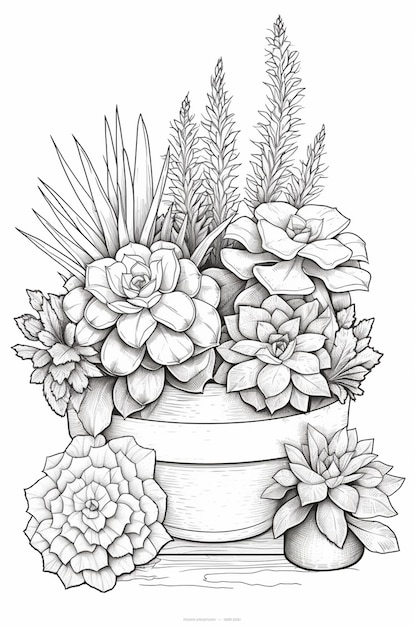 Un dessin d'un pot de plantes grasses.