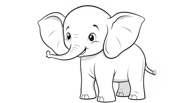 Photo dessin pour enfants livre de coloriage éléphant mignon illustration ligne d'hiver sur fond blanc