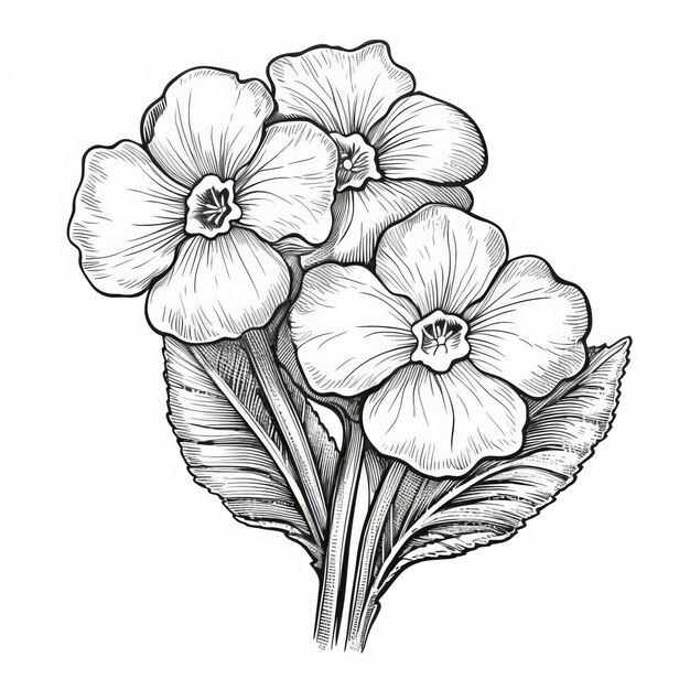 Un dessin précis et détaillé de fleurs en noir et blanc