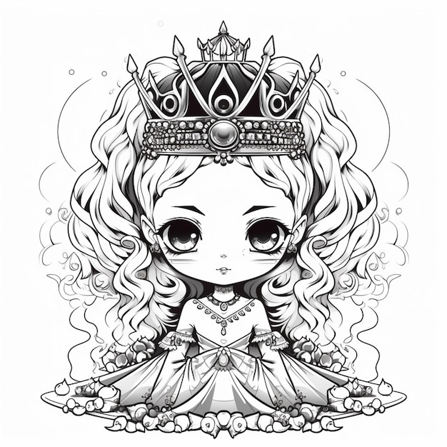 Un dessin d'une princesse avec une couronne sur la tête ai générative