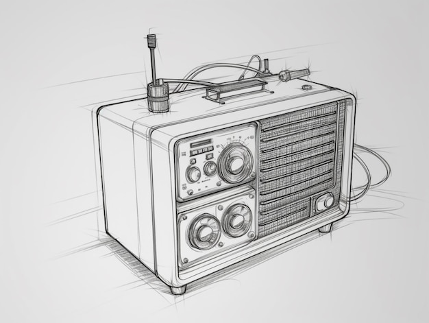 Photo dessin d'une radio avec un microphone et un câble générateur ai