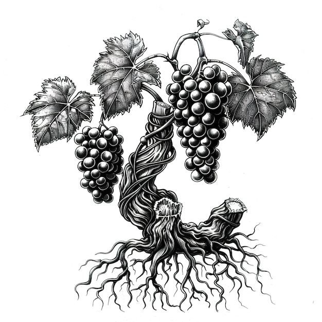 Photo un dessin de raisins avec des vignes et des vignes dessus