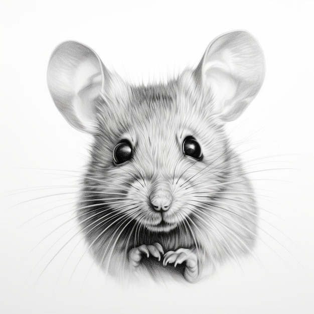 Dessin réaliste de tatouage de portrait de souris avec des yeux très détaillés