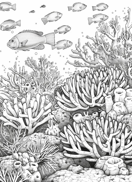 un dessin d'un récif corallien avec des poissons et des coraux génératifs ai