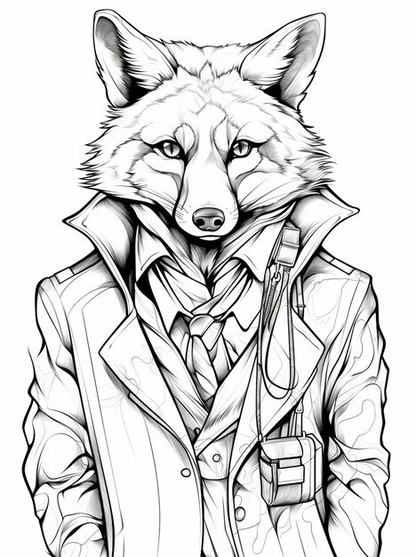 un dessin d'un renard portant un costume et une cravate