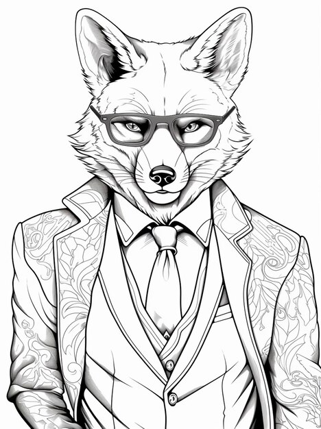 un dessin d'un renard portant un costume et une cravate