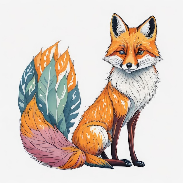Un dessin d'un renard avec une queue qui dit "renard" dessus