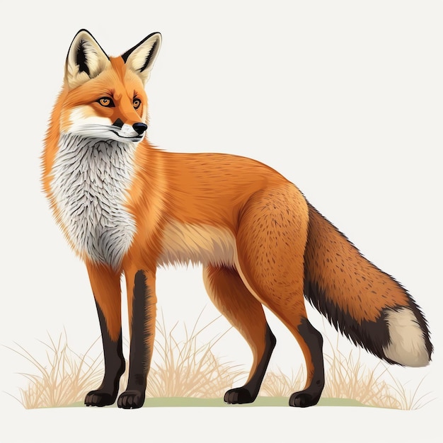 Dessin d'un renard roux avec de l'herbe Le concept d'une image IA générée d'un animal sur fond blanc pour impression AI générative