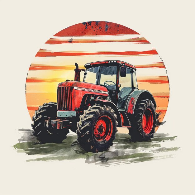 Photo dessin rétro du tracteur agricole illustration vectorielle des machines agricoles