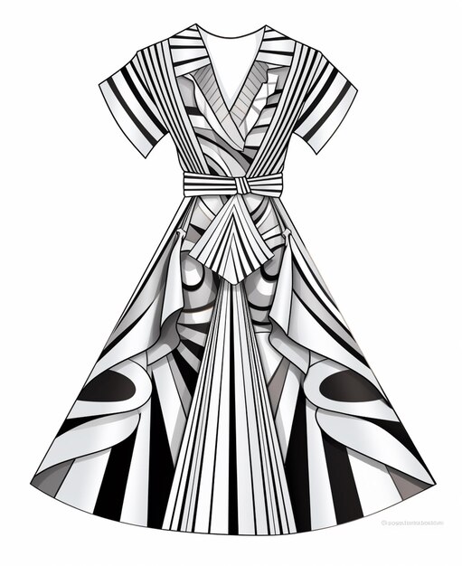 Un dessin d'une robe avec un motif rayé sur elle