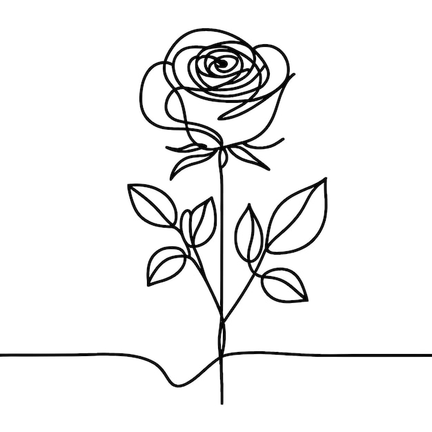 un dessin d'une rose blanche avec un contour noir