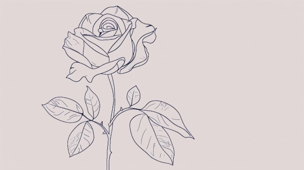 dessin d'une rose avec des feuilles