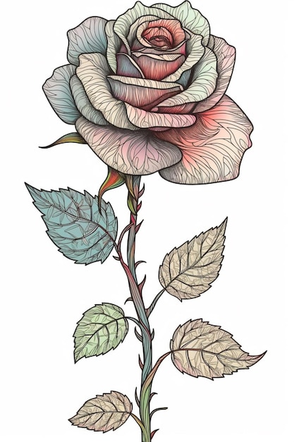 Un dessin d'une rose avec le mot amour dessus