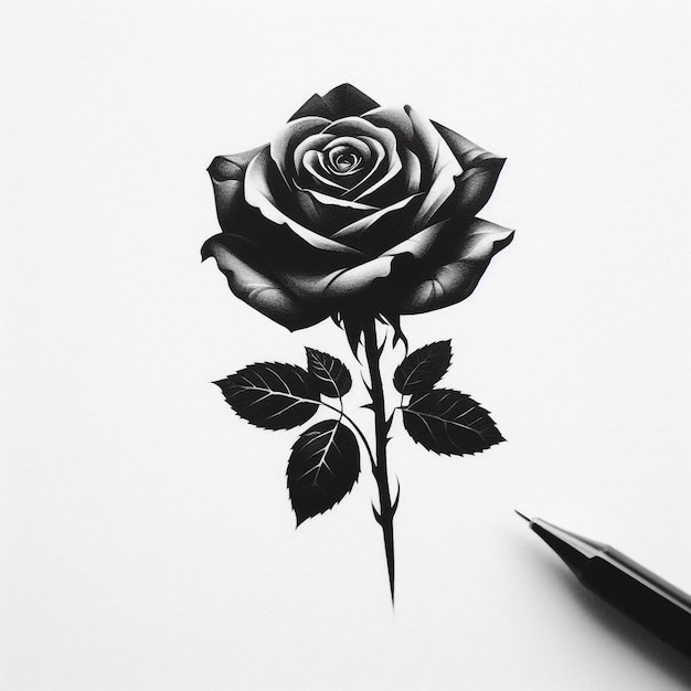 un dessin d'une rose avec un stylo dedans