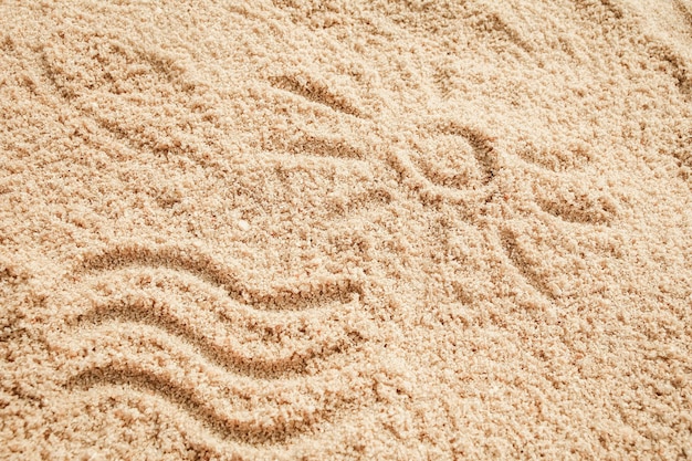 Un dessin sur le sable au bord de la mer fond de voyage