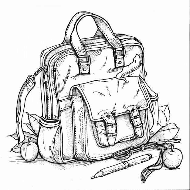 un dessin d'un sac à dos avec un crayon et un crayon