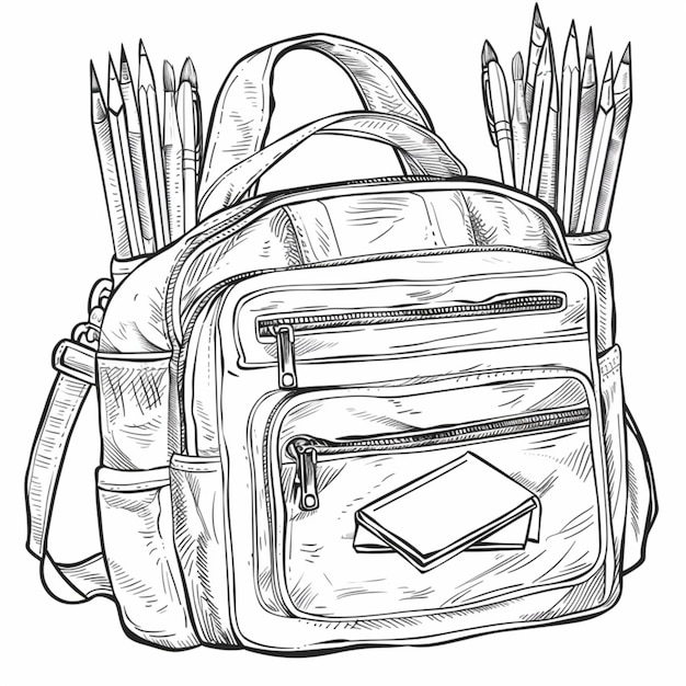 Photo un dessin d'un sac à dos avec un stylo et un stylo dedans