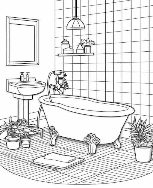 un dessin d'une salle de bain avec une baignoire ai générative