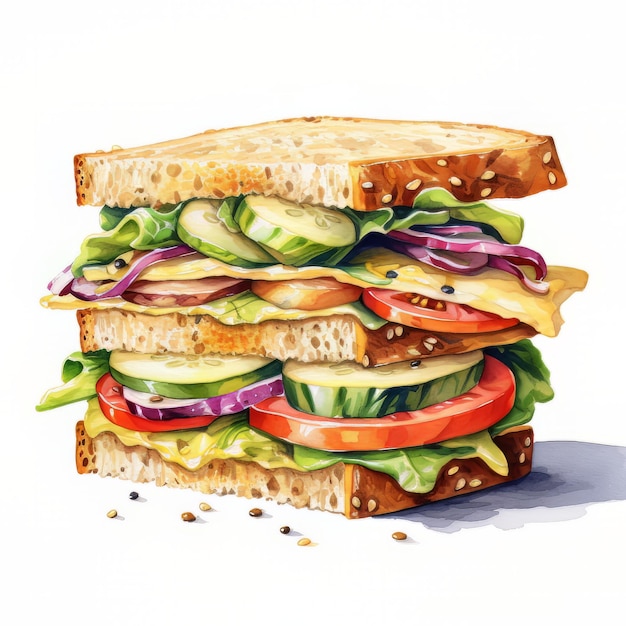 Un dessin d'un sandwich avec un sandwich dessus