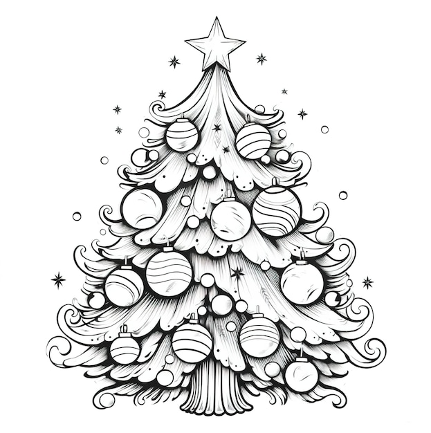 Un dessin d'un sapin de Noël avec une étoile dessus