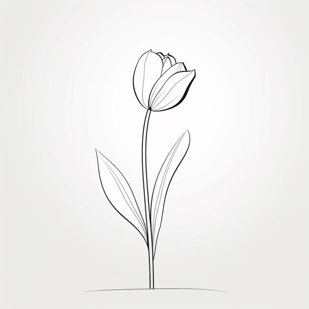 un dessin d'une seule fleur avec des feuilles sur un fond blanc