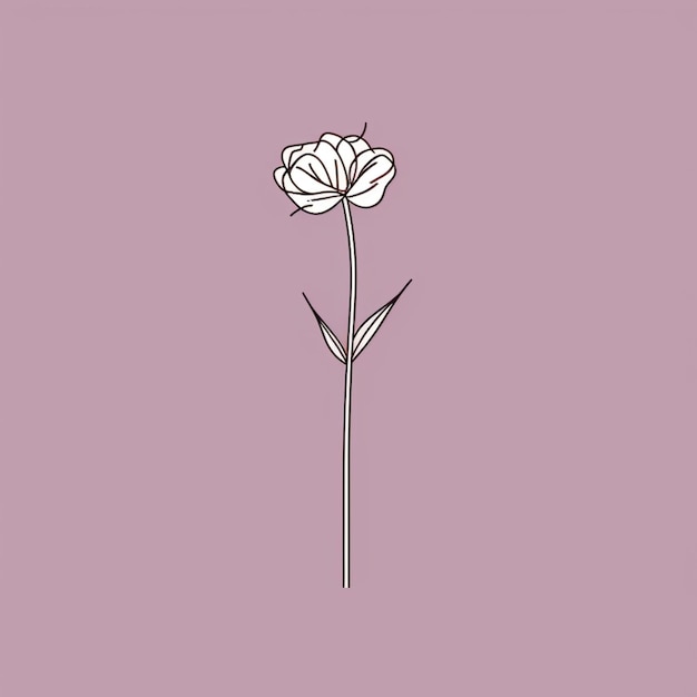 Un dessin d'une seule fleur sur fond rose ai génératif