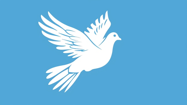 Photo un dessin simple et élégant d'une colombe blanche en vol sur un fond bleu