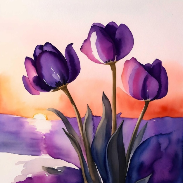 Dessin simple de fleurs de tulipes aquarelle