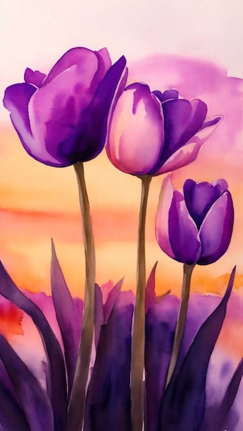 Dessin simple de fleurs de tulipes aquarelle