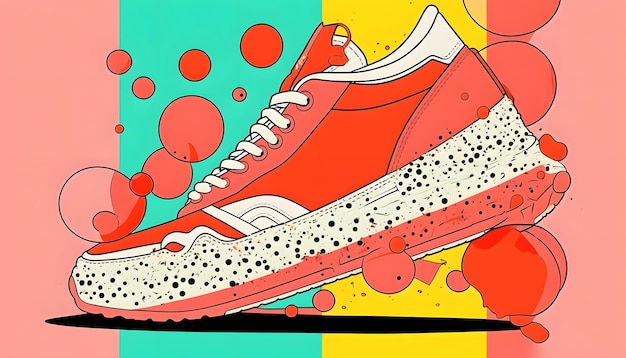 Un dessin d'une sneaker rouge et jaune avec le mot nike dessus.