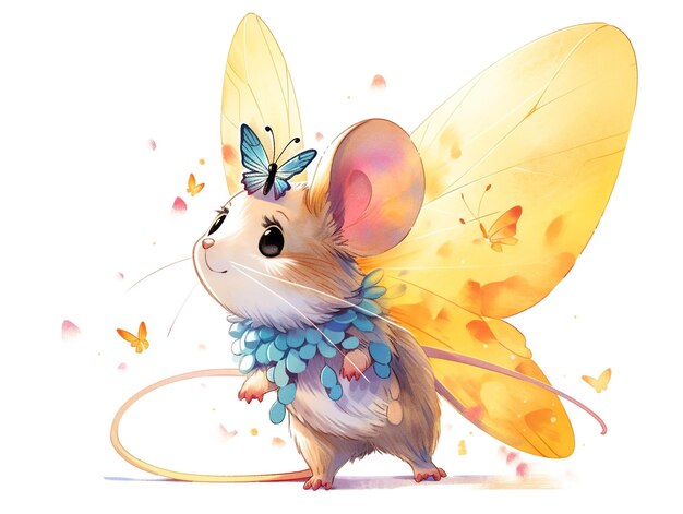Photo un dessin d'une souris avec un papillon sur le dos