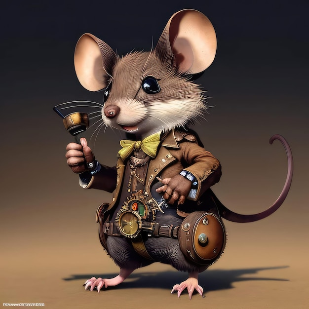 Un dessin d'une souris portant un costume et une montre