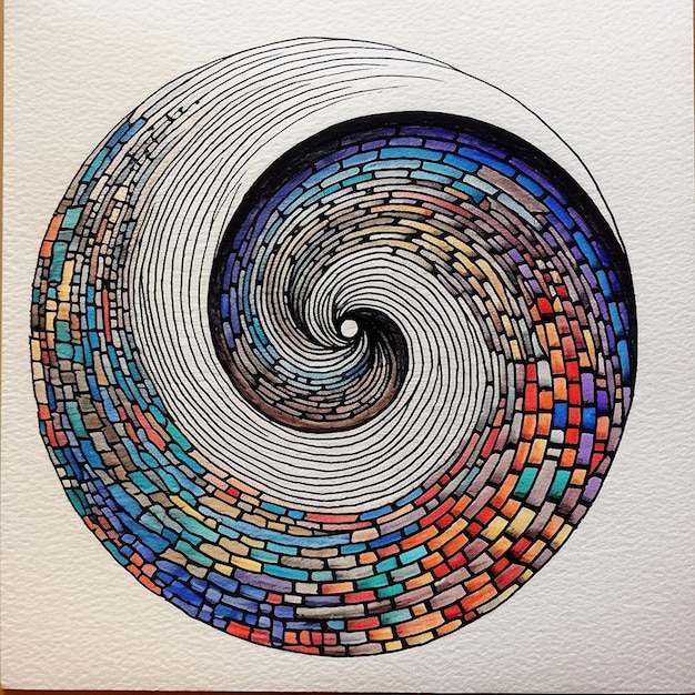 un dessin d'une spirale avec de nombreuses couleurs et une spirale.