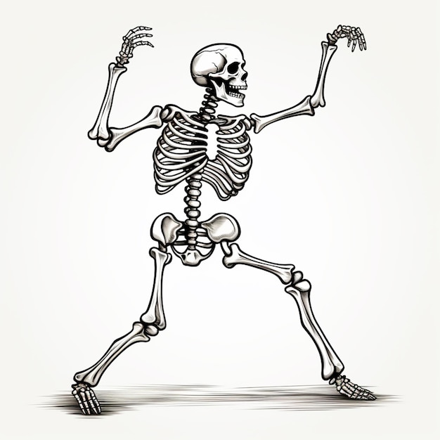 un dessin d'un squelette qui court avec une raquette de tennis dans sa main
