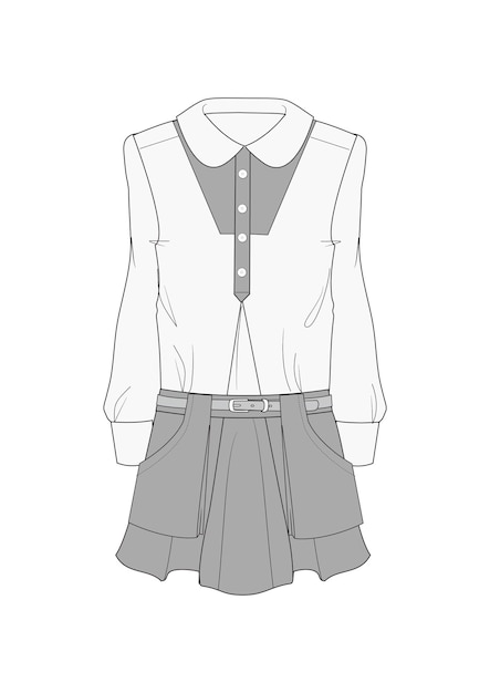 dessin de style de mode dessiné à la main illustration du contour d'une robe élégante