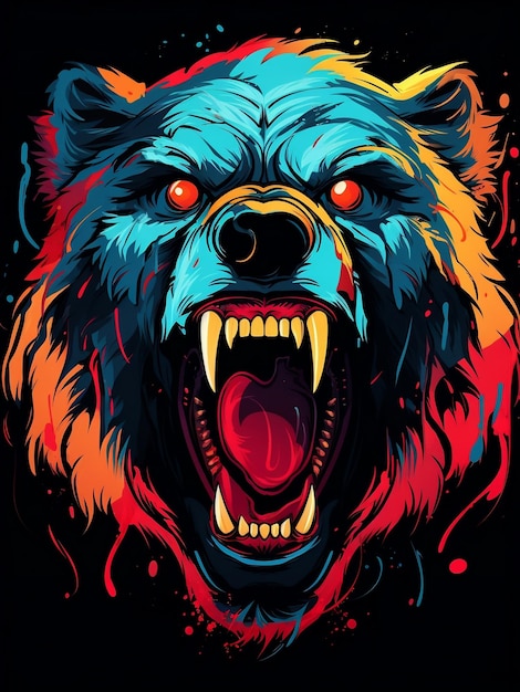 dessin de t-shirt d'illustration de l'ours en colère