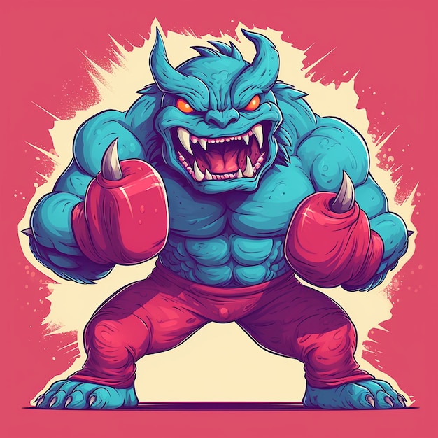 dessin de t-shirt personnage de monstre musclé utilisant des poings