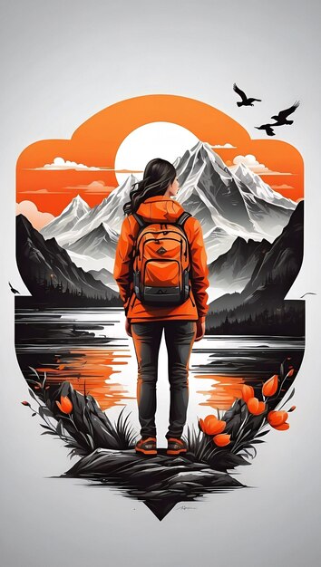 Photo dessin de t-shirt de randonnée en montagne