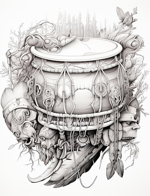dessin d'un tambour avec beaucoup de choses dessus IA générative