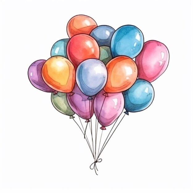 un dessin d'un tas de ballons avec un arc attaché à eux ai génératif