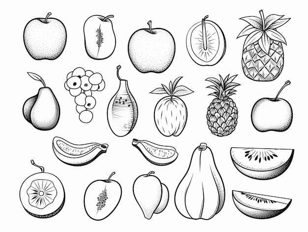 Photo un dessin d'un tas de différents fruits et légumes ai génératif