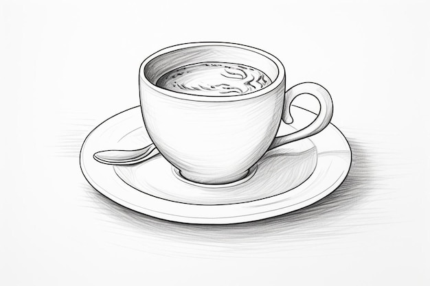 Photo un dessin d'une tasse de café avec une cuillère sur une soucoupe.