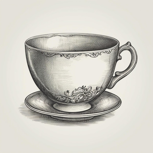 un dessin d'une tasse et d'une soucoupe sur une soucoupe générative ai