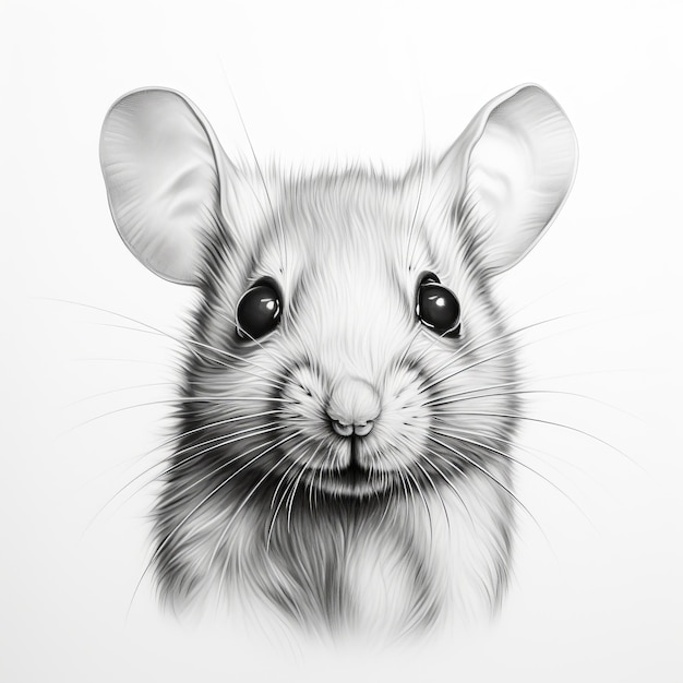 Dessin de tatouage de portrait de souris réaliste avec un contraste élevé et un effet 3D